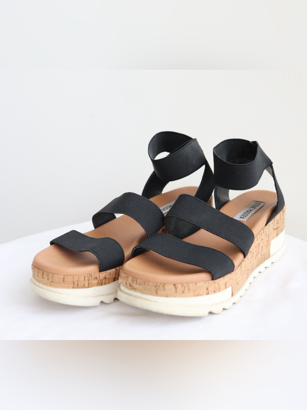 Steve Madden Black Cork Platform Sandals Women’s Size 8